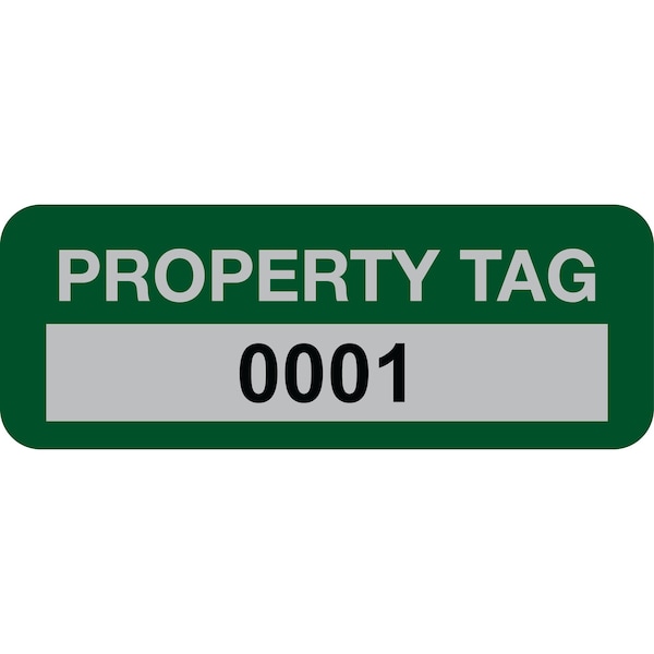 Lustre-Cal Property ID Label PROPERTY TAG5 Alum Green 2in x 0.75in Serialized 0001-0100, 100PK 253740Ma1G0001 - main